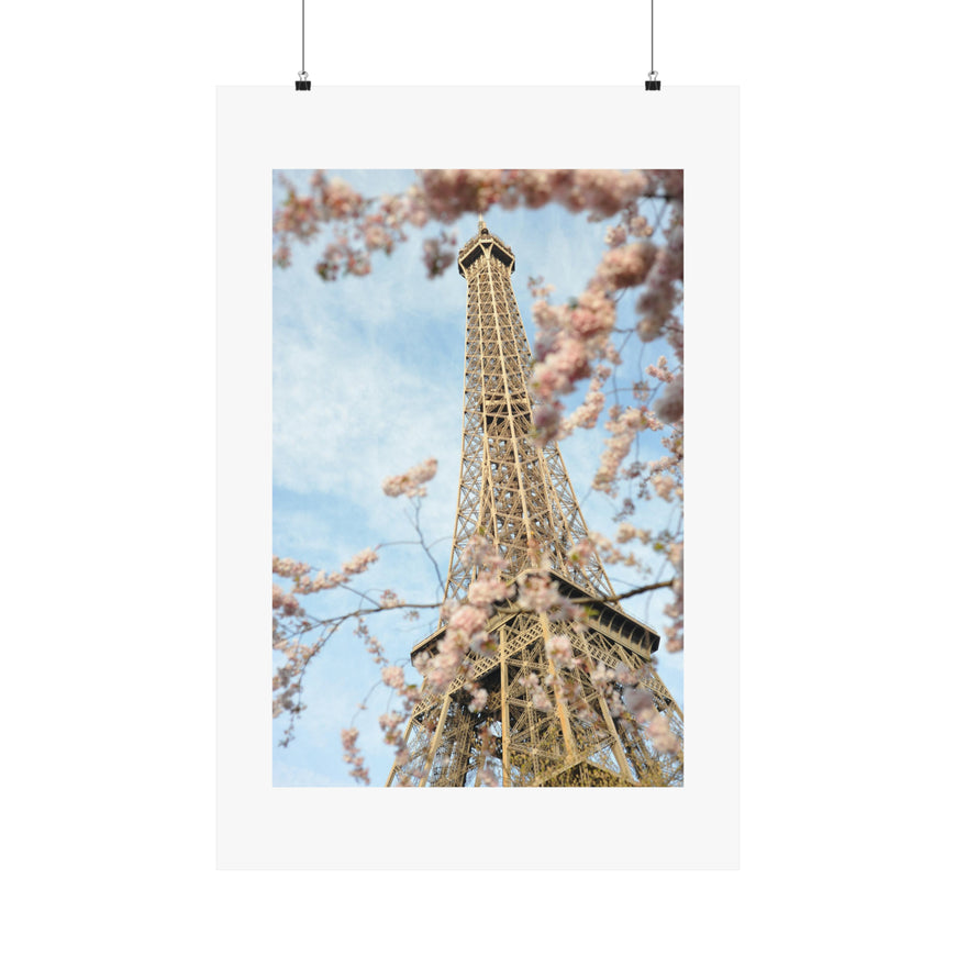 Cherry Blossoms Eiffel Tower Fine Art Print Matte Vertical Poster