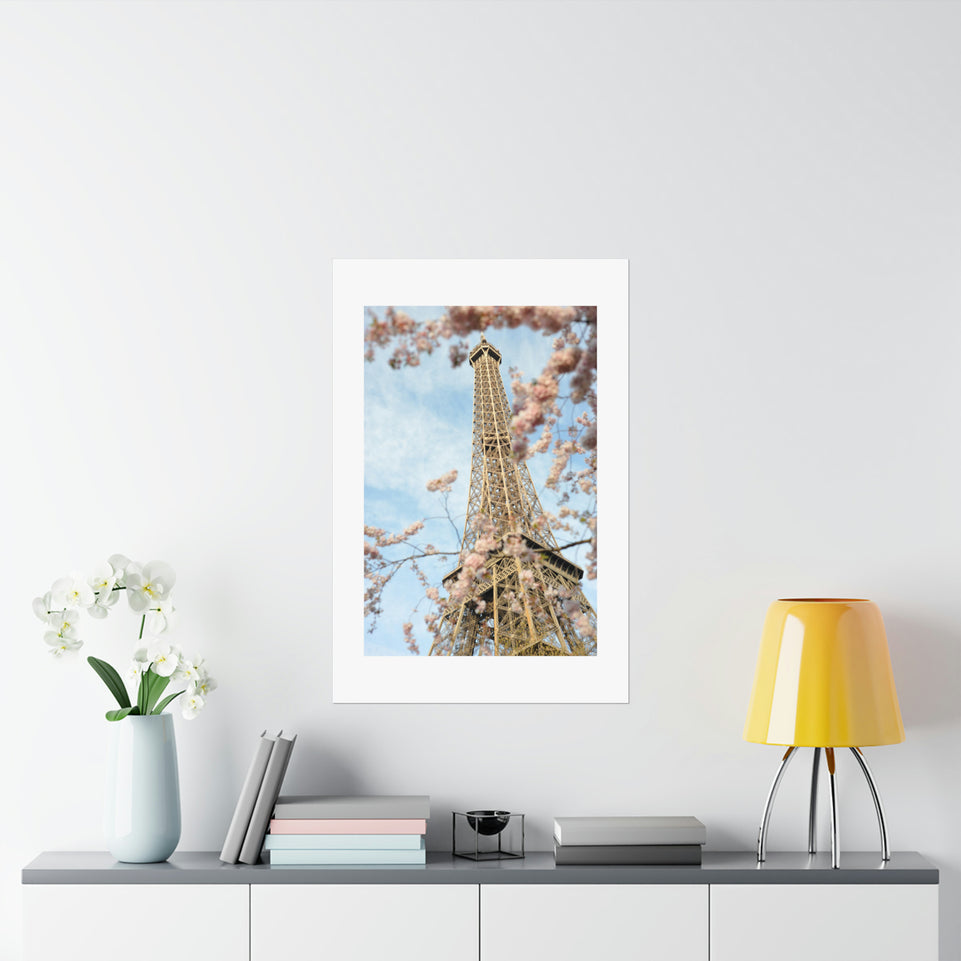 Cherry Blossoms Eiffel Tower Fine Art Print Matte Vertical Poster